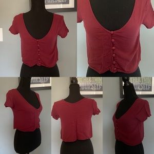 Kendall & Kylie Button Up Crop Top Tee